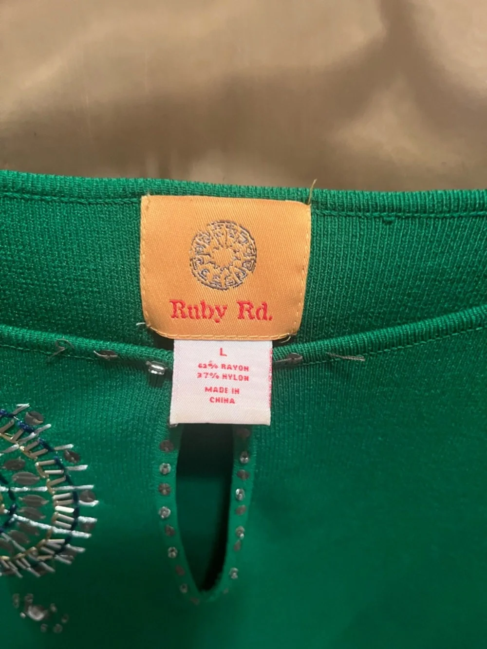 Ruby Rd. Emerald Green Embellished Keyhole Top - Picture 3 of 3